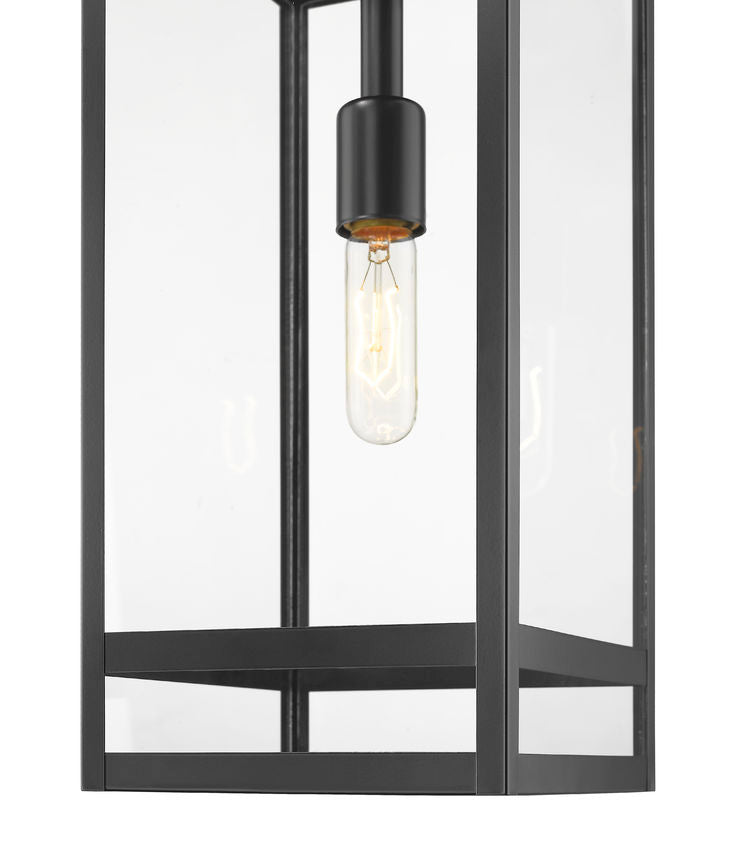 Z-Lite Nuri 8" 1-Light Black Aluminum Outdoor Chain Mount Ceiling Fixture With Clear Glass Shade