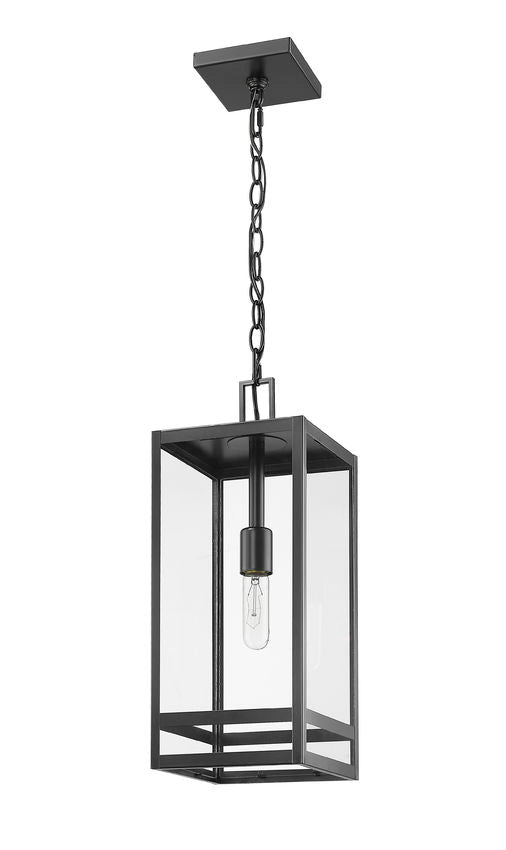 Z-Lite Nuri 8" 1-Light Black Aluminum Outdoor Chain Mount Ceiling Fixture With Clear Glass Shade