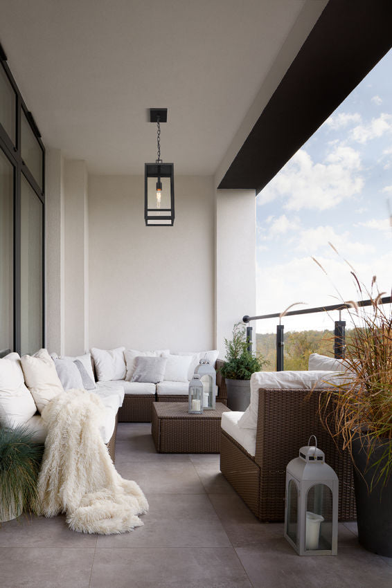 Z-Lite Nuri 8" 1-Light Black Aluminum Outdoor Chain Mount Ceiling Fixture With Clear Glass Shade