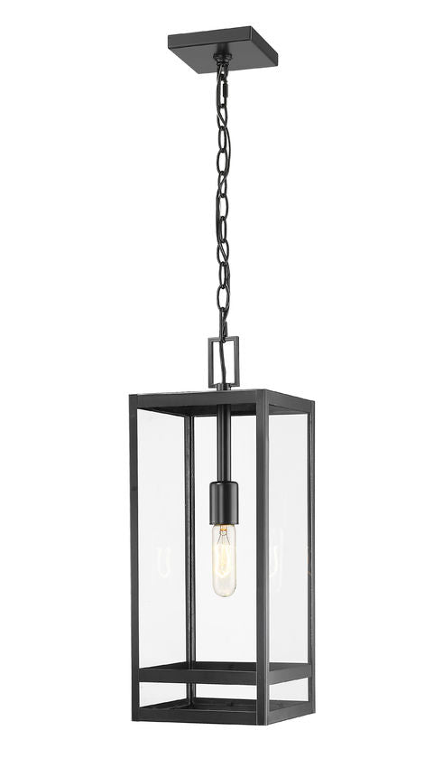 Z-Lite Nuri 8" 1-Light Black Aluminum Outdoor Chain Mount Ceiling Fixture With Clear Glass Shade
