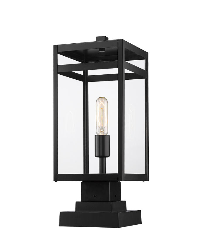 Z-Lite Nuri 8" 1-Light Black Outdoor Pier Mounted Fixture and Square Pier Mount Hardware With Clear Glass Shade