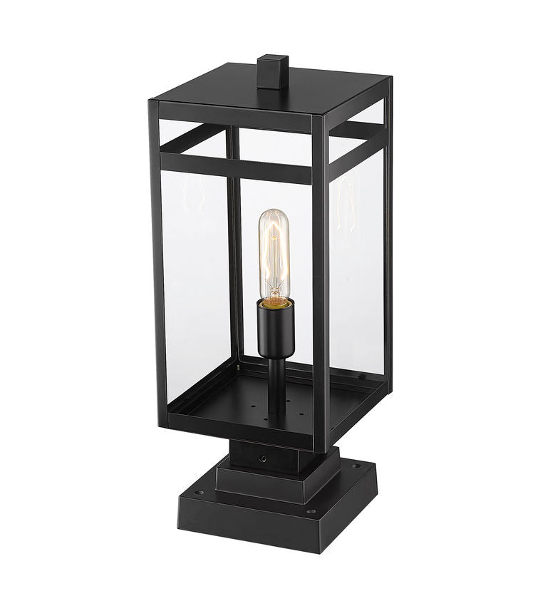 Z-Lite Nuri 8" 1-Light Black Outdoor Pier Mounted Fixture and Square Pier Mount Hardware With Clear Glass Shade