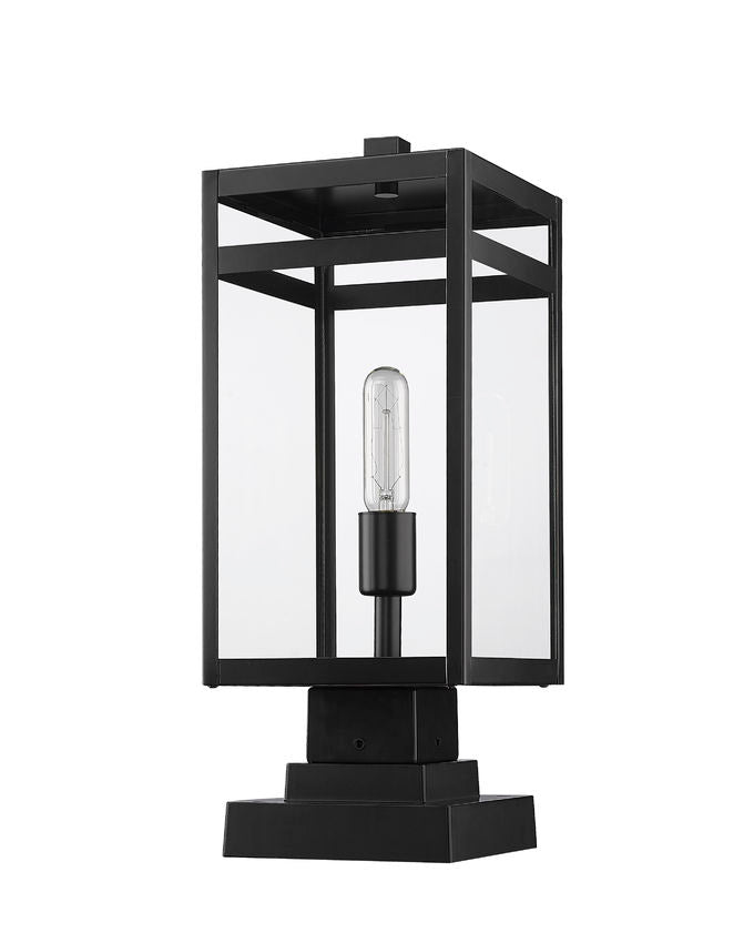 Z-Lite Nuri 8" 1-Light Black Outdoor Pier Mounted Fixture and Square Pier Mount Hardware With Clear Glass Shade