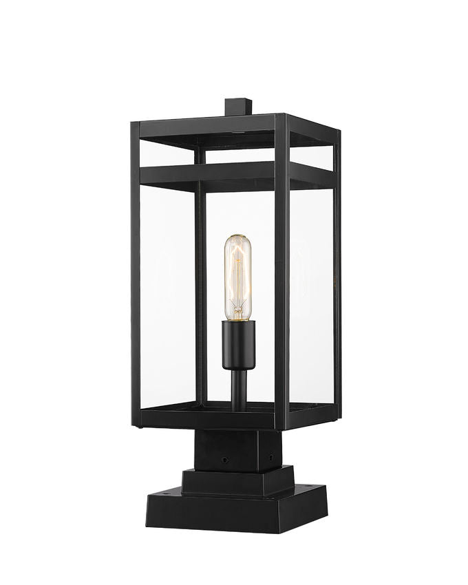Z-Lite Nuri 8" 1-Light Black Outdoor Pier Mounted Fixture and Square Pier Mount Hardware With Clear Glass Shade