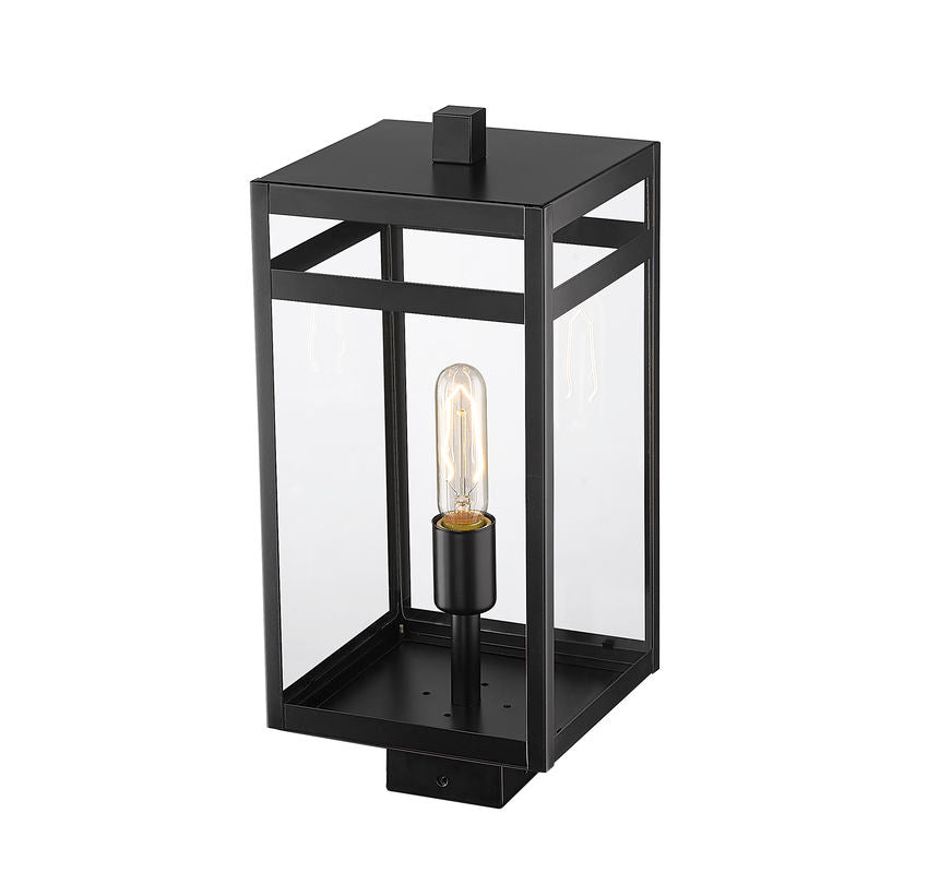 Z-Lite Nuri 8" 1-Light Black Outdoor Post Mount Fixture With Clear Glass Shade