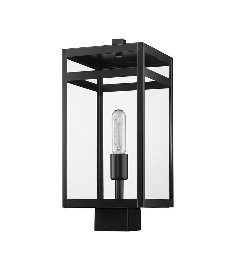 Z-Lite Nuri 8" 1-Light Black Outdoor Post Mount Fixture With Clear Glass Shade