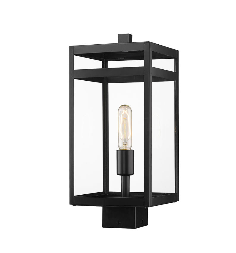 Z-Lite Nuri 8" 1-Light Black Outdoor Post Mount Fixture With Clear Glass Shade