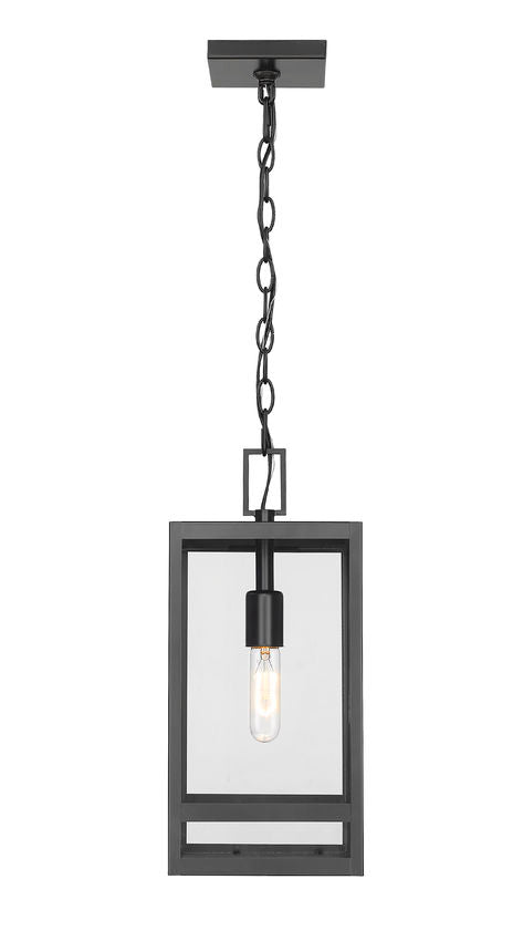 Z-Lite Nuri 8" W x 16" H 1-Light Black Aluminum Outdoor Chain Mount Ceiling Fixture With Clear Glass Shade