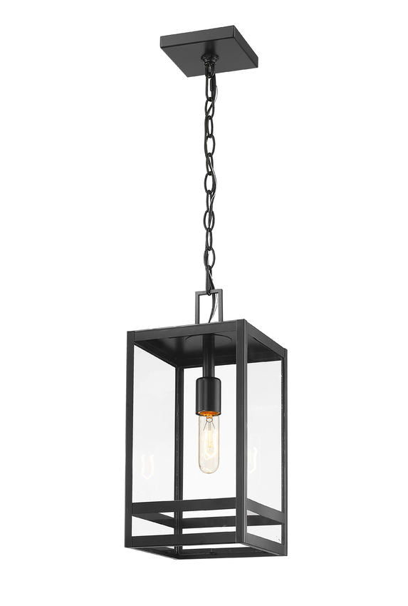 Z-Lite Nuri 8" W x 16" H 1-Light Black Aluminum Outdoor Chain Mount Ceiling Fixture With Clear Glass Shade