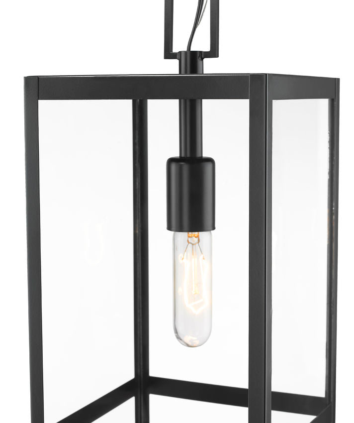 Z-Lite Nuri 8" W x 16" H 1-Light Black Aluminum Outdoor Chain Mount Ceiling Fixture With Clear Glass Shade