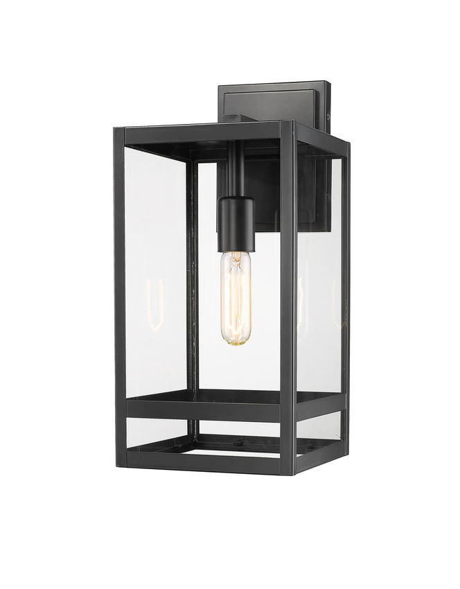 Z-Lite Nuri 8" W x 18" H 1-Light Black Aluminum Outdoor Wall Sconce With Clear Glass Shade