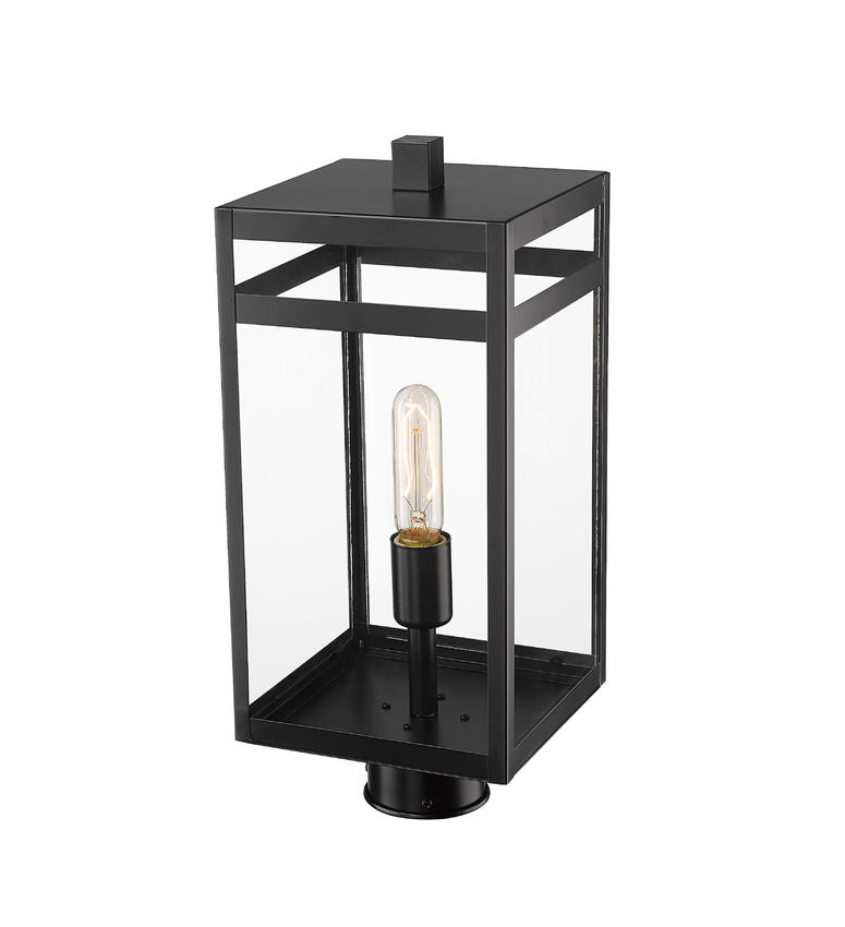 Z-Lite Nuri 8" W x 18" H 1-Light Black Outdoor Post Mount Fixture With Clear Glass Shade