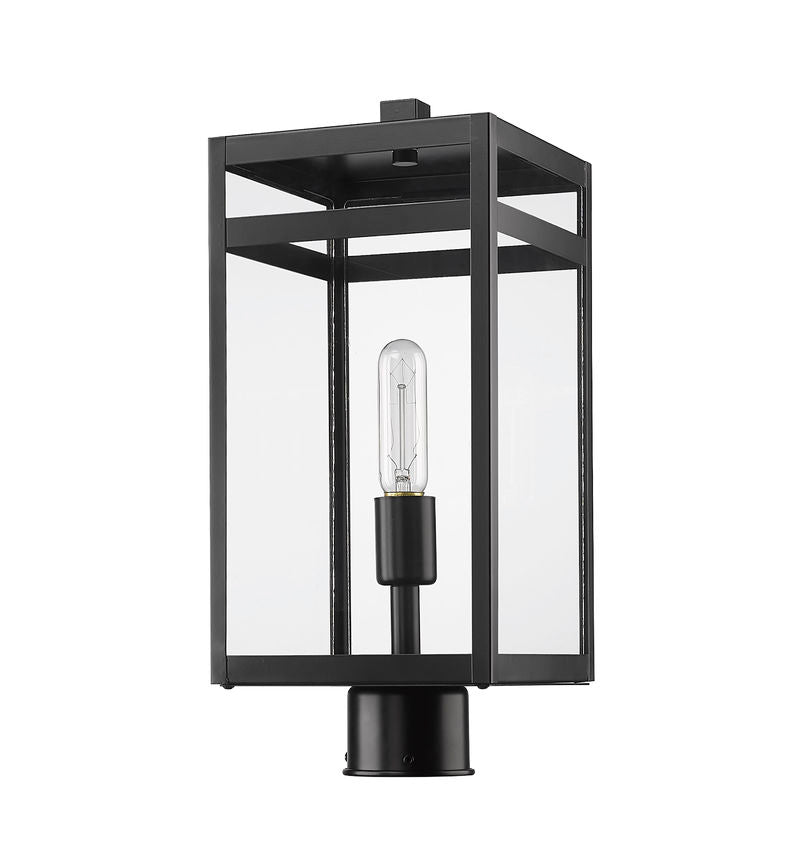 Z-Lite Nuri 8" W x 18" H 1-Light Black Outdoor Post Mount Fixture With Clear Glass Shade
