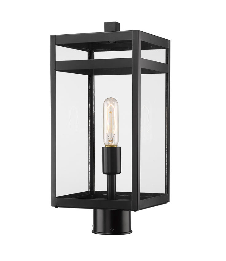 Z-Lite Nuri 8" W x 18" H 1-Light Black Outdoor Post Mount Fixture With Clear Glass Shade