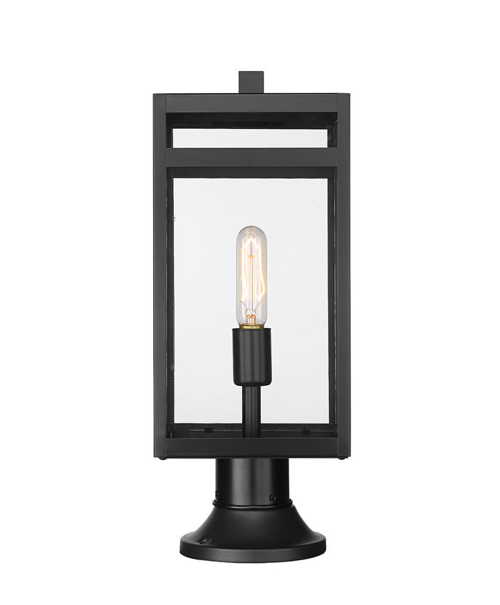 Z-Lite Nuri 8" W x 20" H 1-Light Black Outdoor Pier Mounted Fixture and Round Pier Mount Hardware With Clear Glass Shade