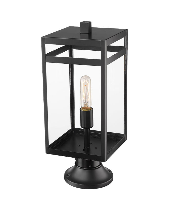 Z-Lite Nuri 8" W x 20" H 1-Light Black Outdoor Pier Mounted Fixture and Round Pier Mount Hardware With Clear Glass Shade