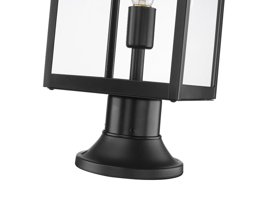 Z-Lite Nuri 8" W x 20" H 1-Light Black Outdoor Pier Mounted Fixture and Round Pier Mount Hardware With Clear Glass Shade