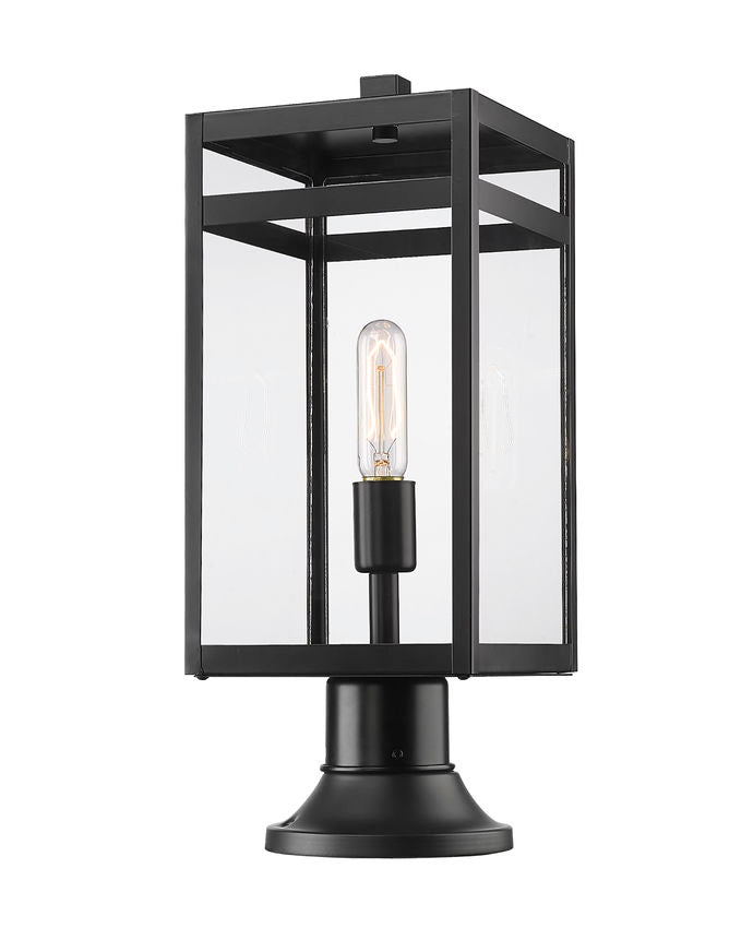 Z-Lite Nuri 8" W x 20" H 1-Light Black Outdoor Pier Mounted Fixture and Round Pier Mount Hardware With Clear Glass Shade
