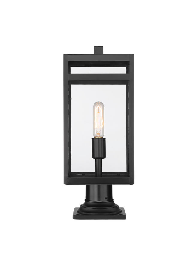 Z-Lite Nuri 8" W x 20" H 1-Light Black Outdoor Pier Mounted Fixture and Square Pier Mount Hardware With Clear Glass Shade