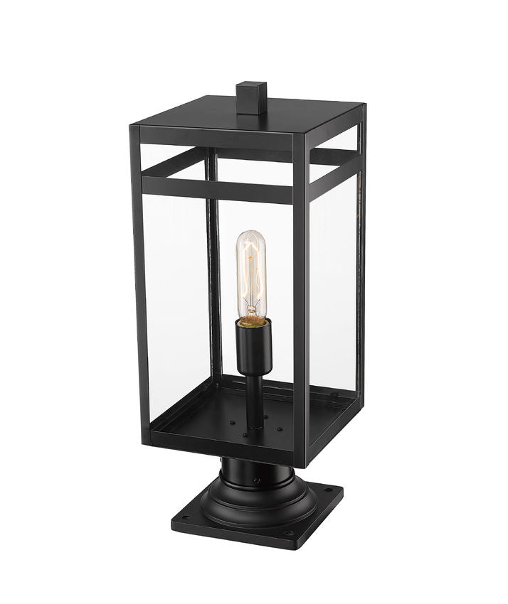 Z-Lite Nuri 8" W x 20" H 1-Light Black Outdoor Pier Mounted Fixture and Square Pier Mount Hardware With Clear Glass Shade