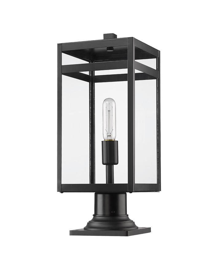 Z-Lite Nuri 8" W x 20" H 1-Light Black Outdoor Pier Mounted Fixture and Square Pier Mount Hardware With Clear Glass Shade