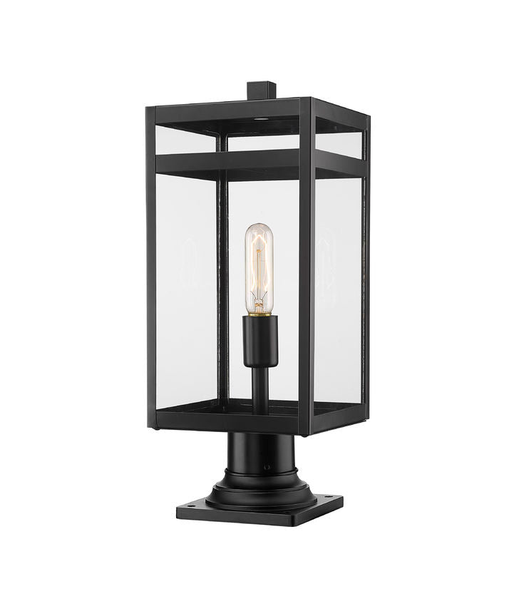 Z-Lite Nuri 8" W x 20" H 1-Light Black Outdoor Pier Mounted Fixture and Square Pier Mount Hardware With Clear Glass Shade