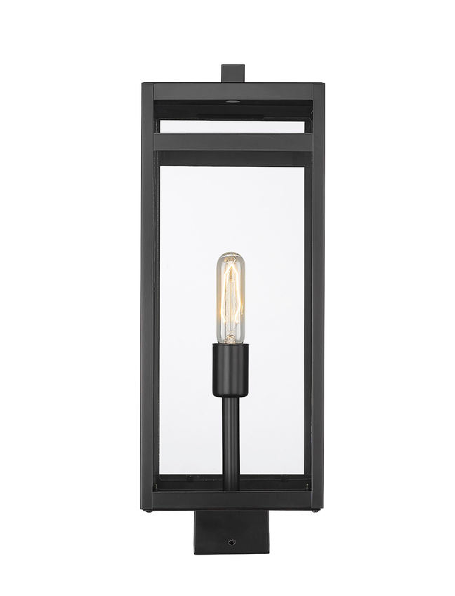 Z-Lite Nuri 8" W x 21" H 1-Light Black Outdoor Post Mount Fixture With Clear Glass Shade