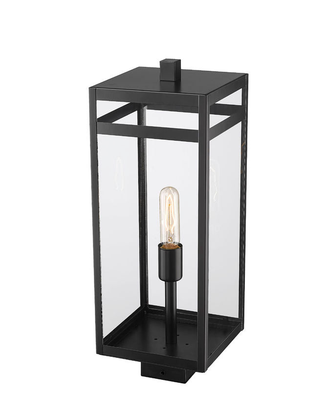 Z-Lite Nuri 8" W x 21" H 1-Light Black Outdoor Post Mount Fixture With Clear Glass Shade