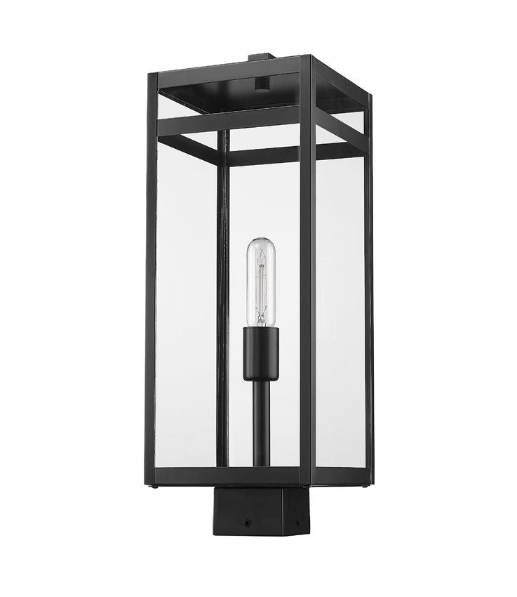 Z-Lite Nuri 8" W x 21" H 1-Light Black Outdoor Post Mount Fixture With Clear Glass Shade