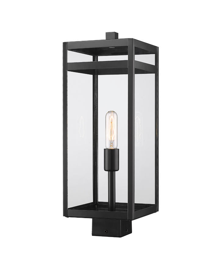 Z-Lite Nuri 8" W x 21" H 1-Light Black Outdoor Post Mount Fixture With Clear Glass Shade
