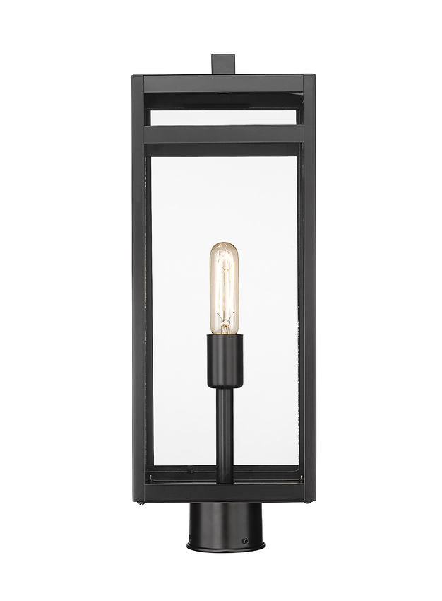 Z-Lite Nuri 8" W x 22" H 1-Light Black Outdoor Post Mount Fixture With Clear Glass Shade