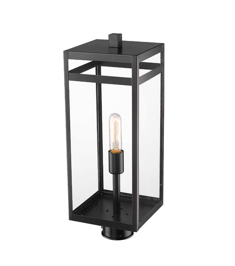 Z-Lite Nuri 8" W x 22" H 1-Light Black Outdoor Post Mount Fixture With Clear Glass Shade