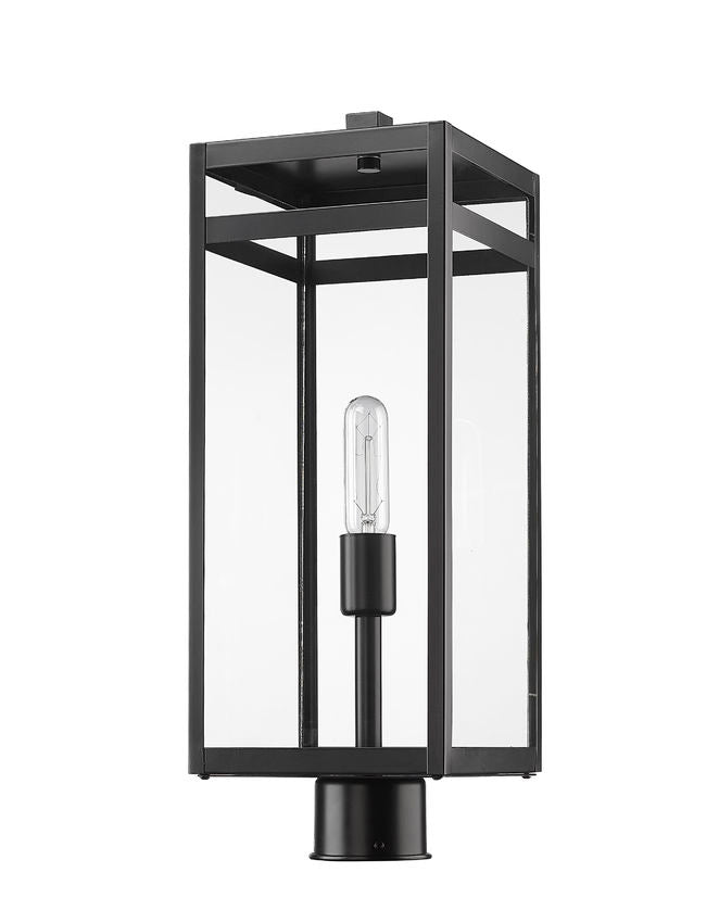 Z-Lite Nuri 8" W x 22" H 1-Light Black Outdoor Post Mount Fixture With Clear Glass Shade