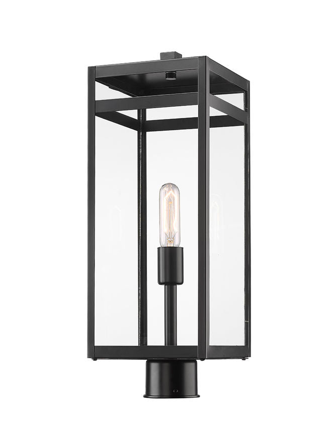Z-Lite Nuri 8" W x 22" H 1-Light Black Outdoor Post Mount Fixture With Clear Glass Shade
