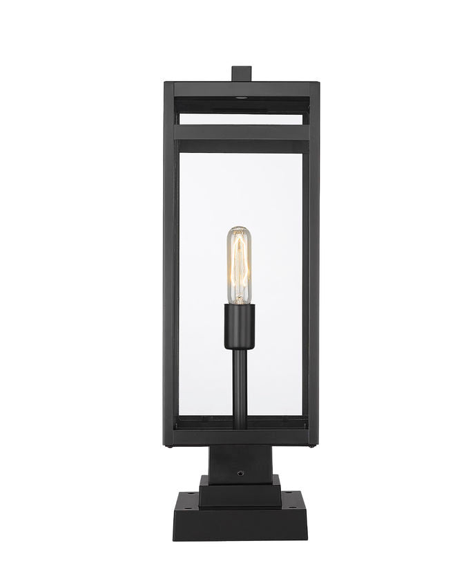 Z-Lite Nuri 8" W x 23" H 1-Light Black Outdoor Pier Mounted Fixture and Square Pier Mount Hardware With Clear Glass Shade