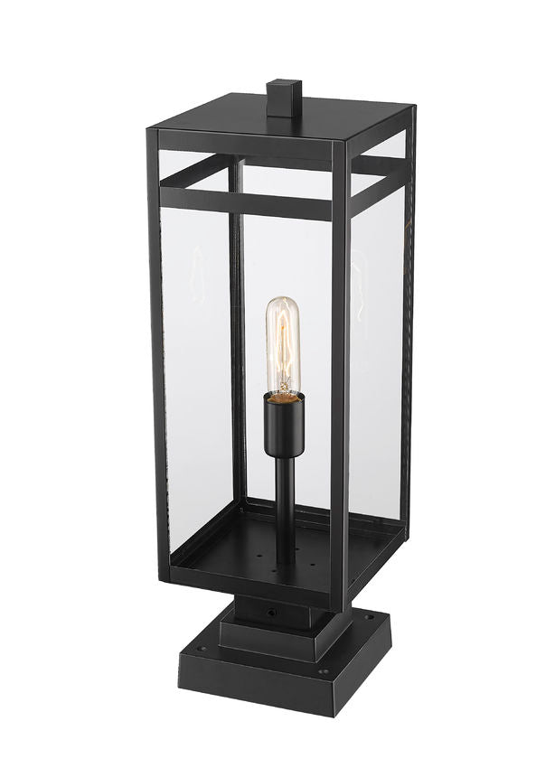 Z-Lite Nuri 8" W x 23" H 1-Light Black Outdoor Pier Mounted Fixture and Square Pier Mount Hardware With Clear Glass Shade