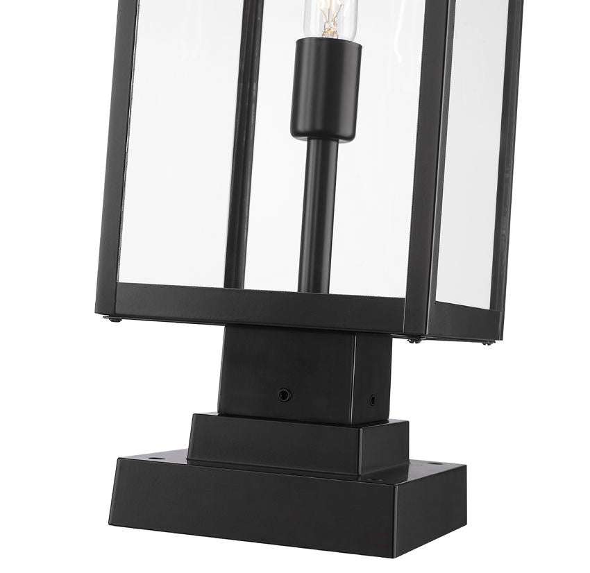 Z-Lite Nuri 8" W x 23" H 1-Light Black Outdoor Pier Mounted Fixture and Square Pier Mount Hardware With Clear Glass Shade
