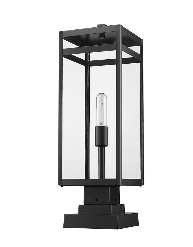 Z-Lite Nuri 8" W x 23" H 1-Light Black Outdoor Pier Mounted Fixture and Square Pier Mount Hardware With Clear Glass Shade