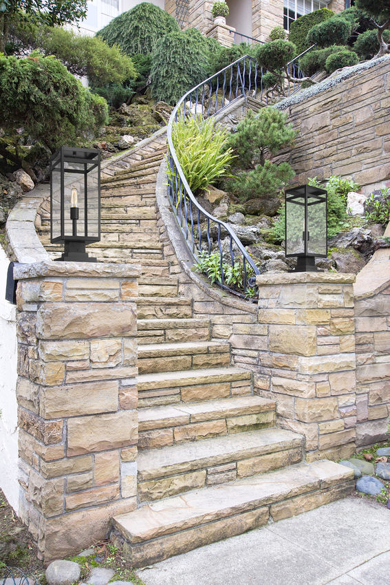 Z-Lite Nuri 8" W x 23" H 1-Light Black Outdoor Pier Mounted Fixture and Square Pier Mount Hardware With Clear Glass Shade