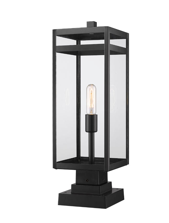 Z-Lite Nuri 8" W x 23" H 1-Light Black Outdoor Pier Mounted Fixture and Square Pier Mount Hardware With Clear Glass Shade