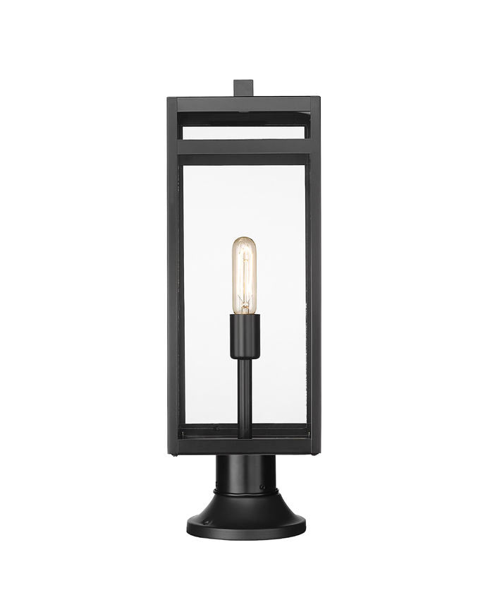 Z-Lite Nuri 8" W x 24" H 1-Light Black Outdoor Pier Mounted Fixture and Round Pier Mount Hardware With Clear Glass Shade