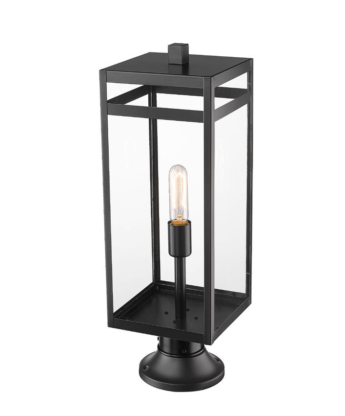 Z-Lite Nuri 8" W x 24" H 1-Light Black Outdoor Pier Mounted Fixture and Round Pier Mount Hardware With Clear Glass Shade