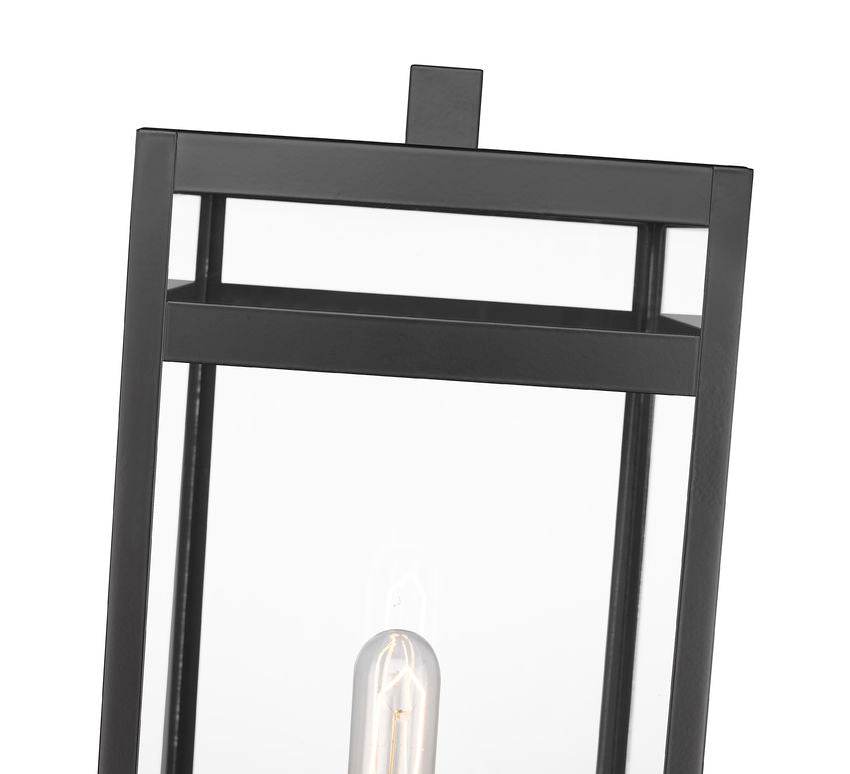 Z-Lite Nuri 8" W x 24" H 1-Light Black Outdoor Pier Mounted Fixture and Round Pier Mount Hardware With Clear Glass Shade