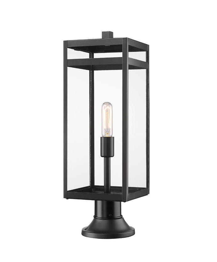 Z-Lite Nuri 8" W x 24" H 1-Light Black Outdoor Pier Mounted Fixture and Round Pier Mount Hardware With Clear Glass Shade