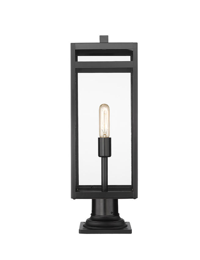 Z-Lite Nuri 8" W x 24" H 1-Light Black Outdoor Pier Mounted Fixture and Square Pier Mount Hardware With Clear Glass Shade