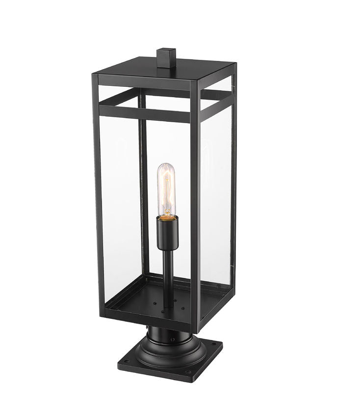 Z-Lite Nuri 8" W x 24" H 1-Light Black Outdoor Pier Mounted Fixture and Square Pier Mount Hardware With Clear Glass Shade