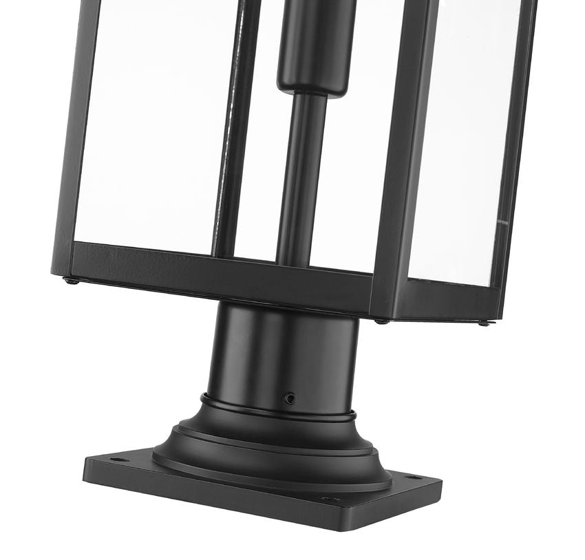 Z-Lite Nuri 8" W x 24" H 1-Light Black Outdoor Pier Mounted Fixture and Square Pier Mount Hardware With Clear Glass Shade