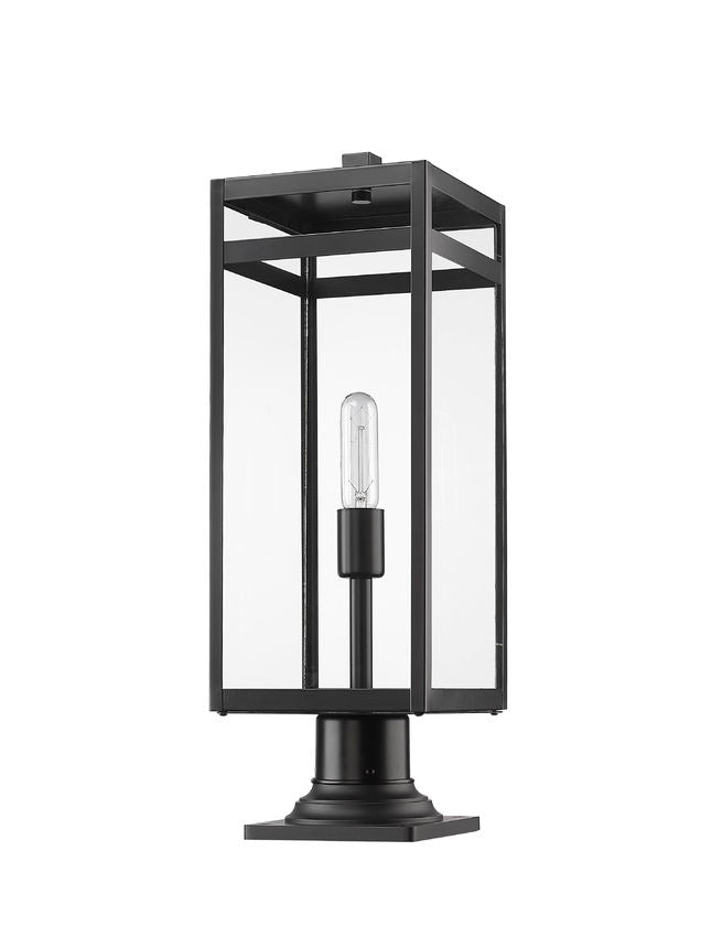 Z-Lite Nuri 8" W x 24" H 1-Light Black Outdoor Pier Mounted Fixture and Square Pier Mount Hardware With Clear Glass Shade