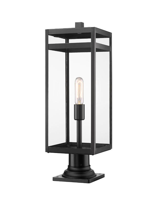 Z-Lite Nuri 8" W x 24" H 1-Light Black Outdoor Pier Mounted Fixture and Square Pier Mount Hardware With Clear Glass Shade
