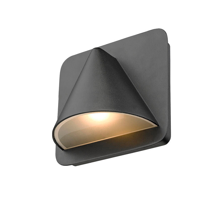Z-Lite Obelisk 7" 1-Light LED Black Outdoor Wall Sconce With Sandblast Glass Shade